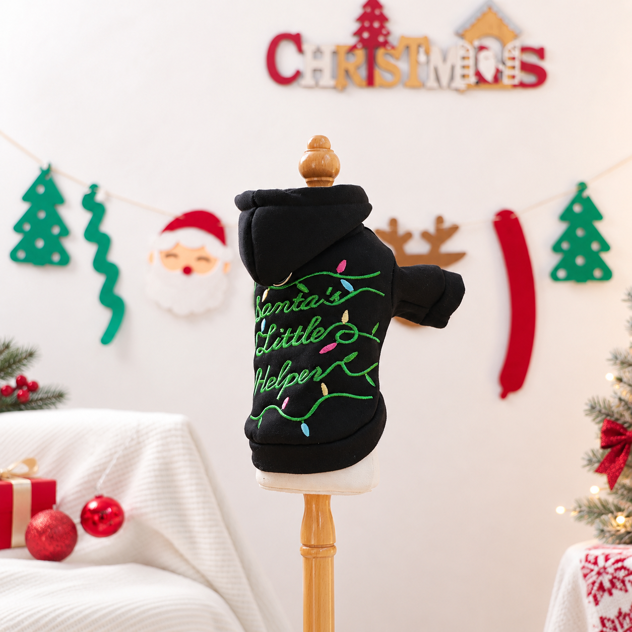 Christmas Reindeer Scarf Print Pet Sweatshirt For Small Dogs