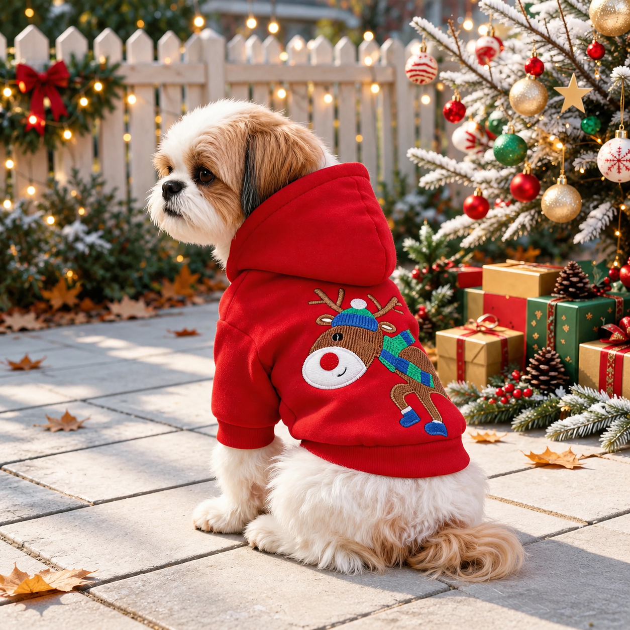 Christmas Reindeer Scarf Print Pet Sweatshirt For Small Dogs