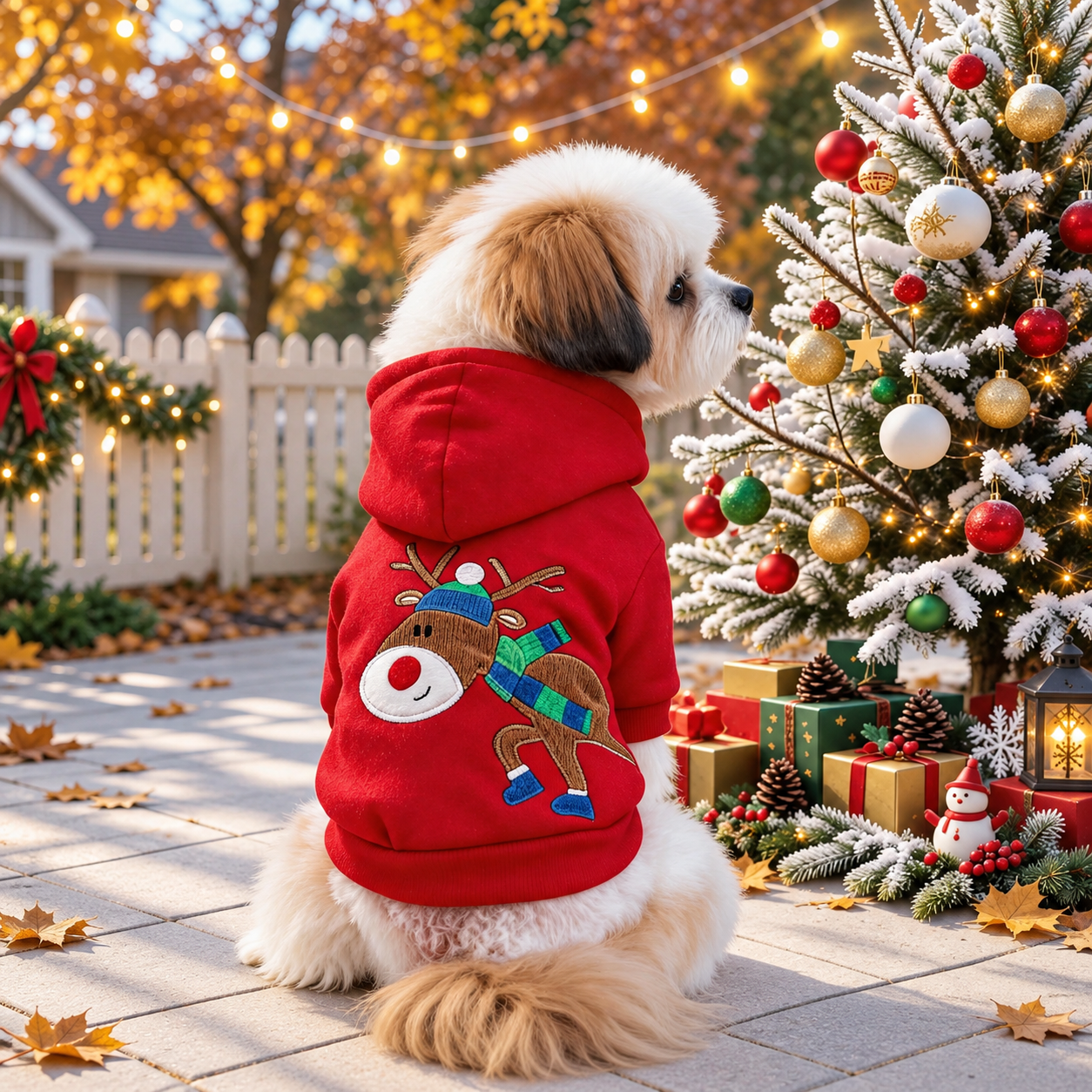 Christmas Reindeer Scarf Print Pet Sweatshirt For Small Dogs
