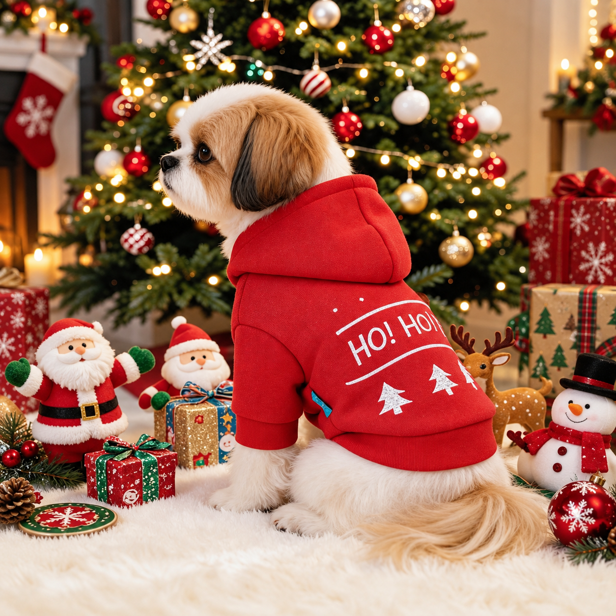Christmas Reindeer Scarf Print Pet Sweatshirt For Small Dogs