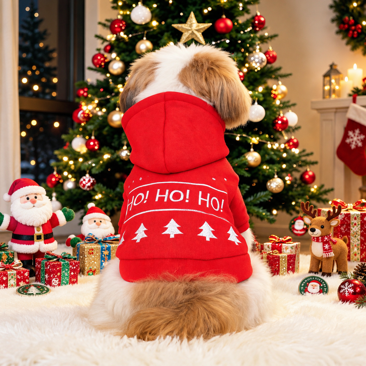 Christmas Reindeer Scarf Print Pet Sweatshirt For Small Dogs