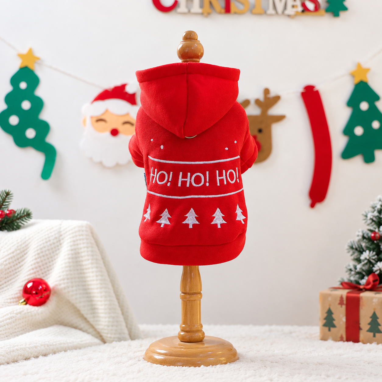 Christmas Reindeer Scarf Print Pet Sweatshirt For Small Dogs