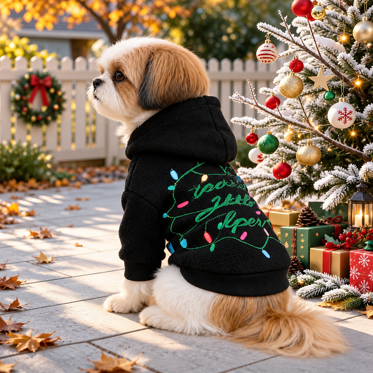 Christmas Reindeer Scarf Print Pet Sweatshirt For Small Dogs