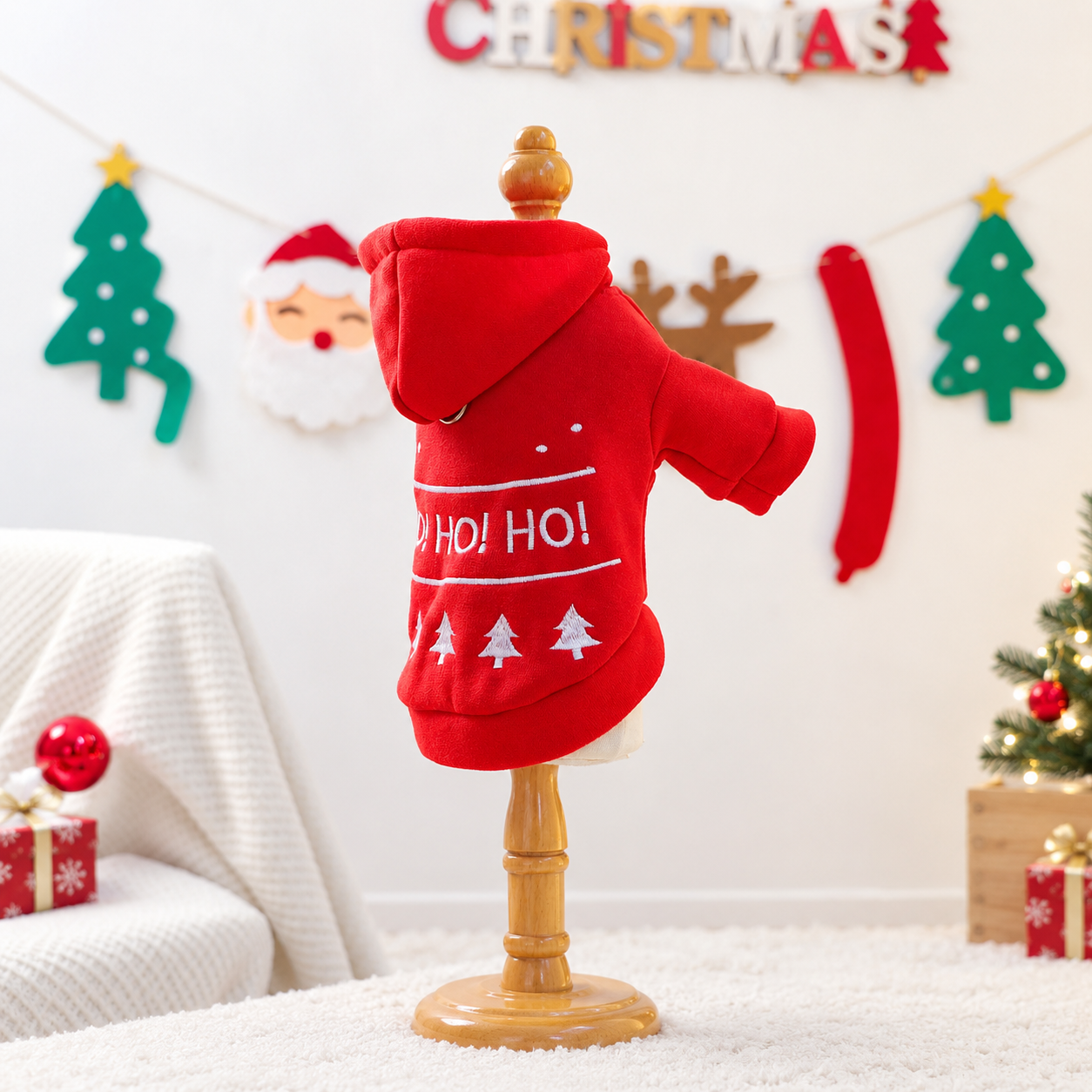 Christmas Reindeer Scarf Print Pet Sweatshirt For Small Dogs