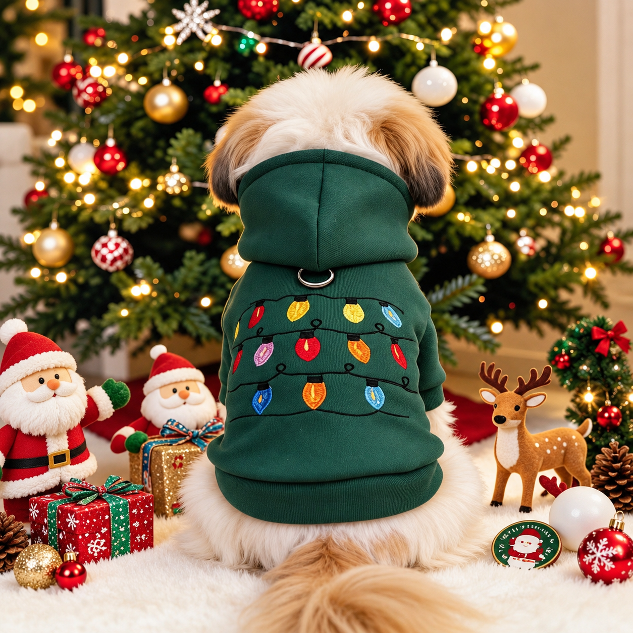 Christmas Reindeer Scarf Print Pet Sweatshirt For Small Dogs