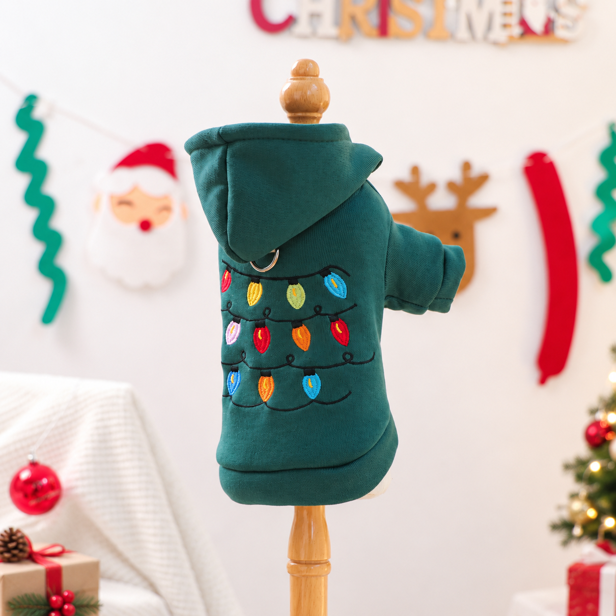 Christmas Reindeer Scarf Print Pet Sweatshirt For Small Dogs