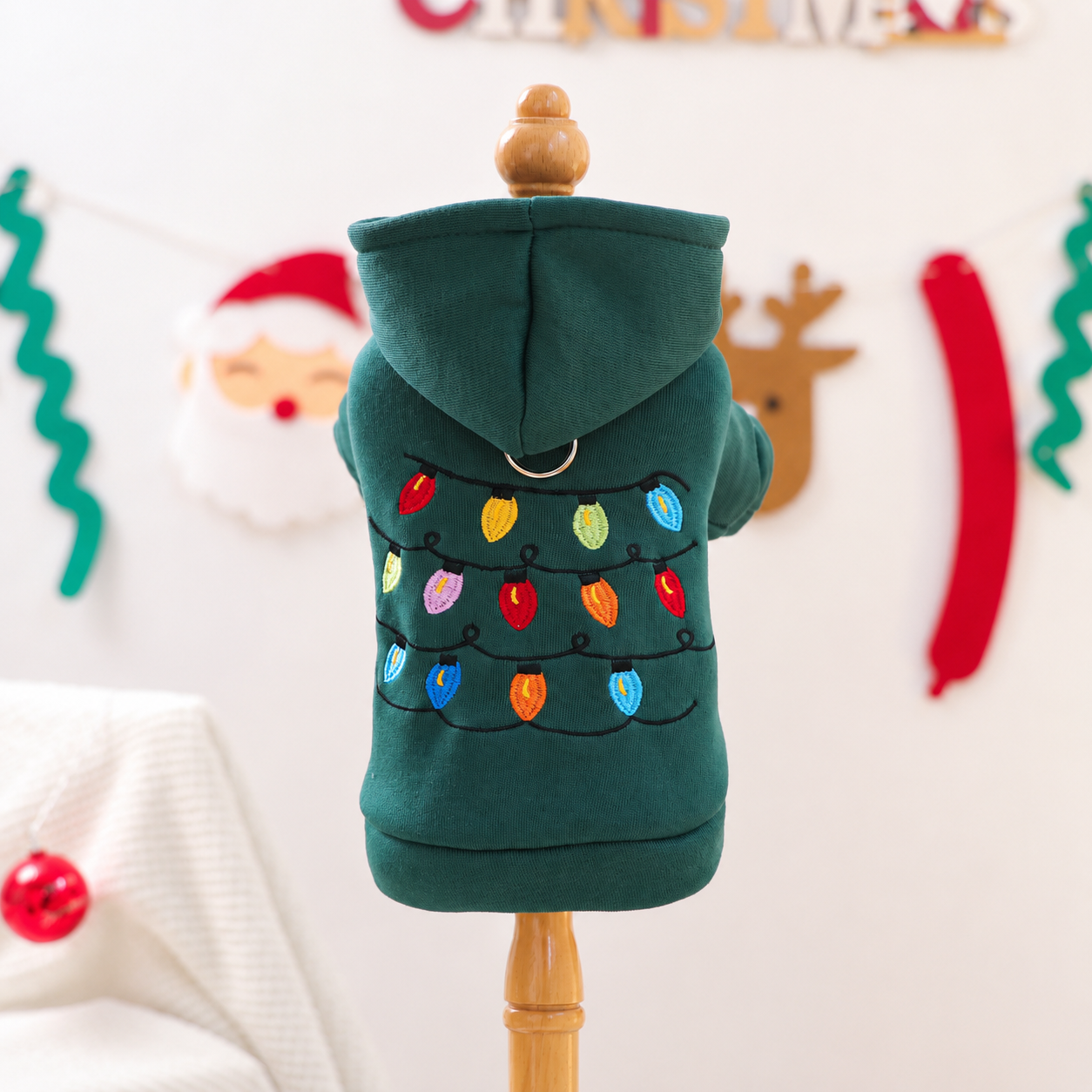 Christmas Reindeer Scarf Print Pet Sweatshirt For Small Dogs