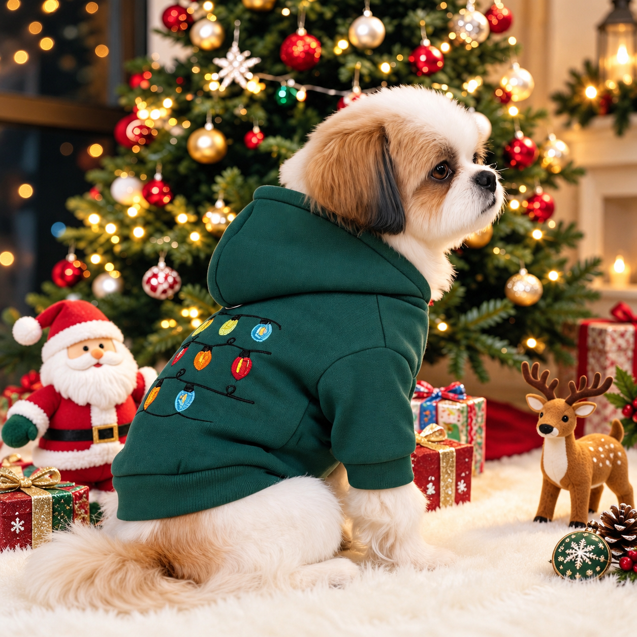 Christmas Reindeer Scarf Print Pet Sweatshirt For Small Dogs