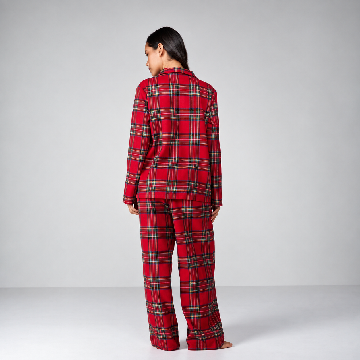 Casual Loose Long Sleeve Button Up Two Piece Matching Pajama Set For Women