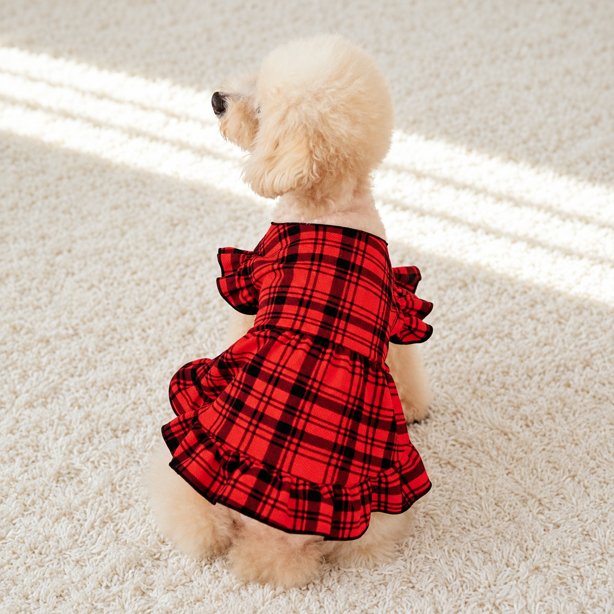 Christmas Plaid Puff Sleeve Dress For Dogs And Cats