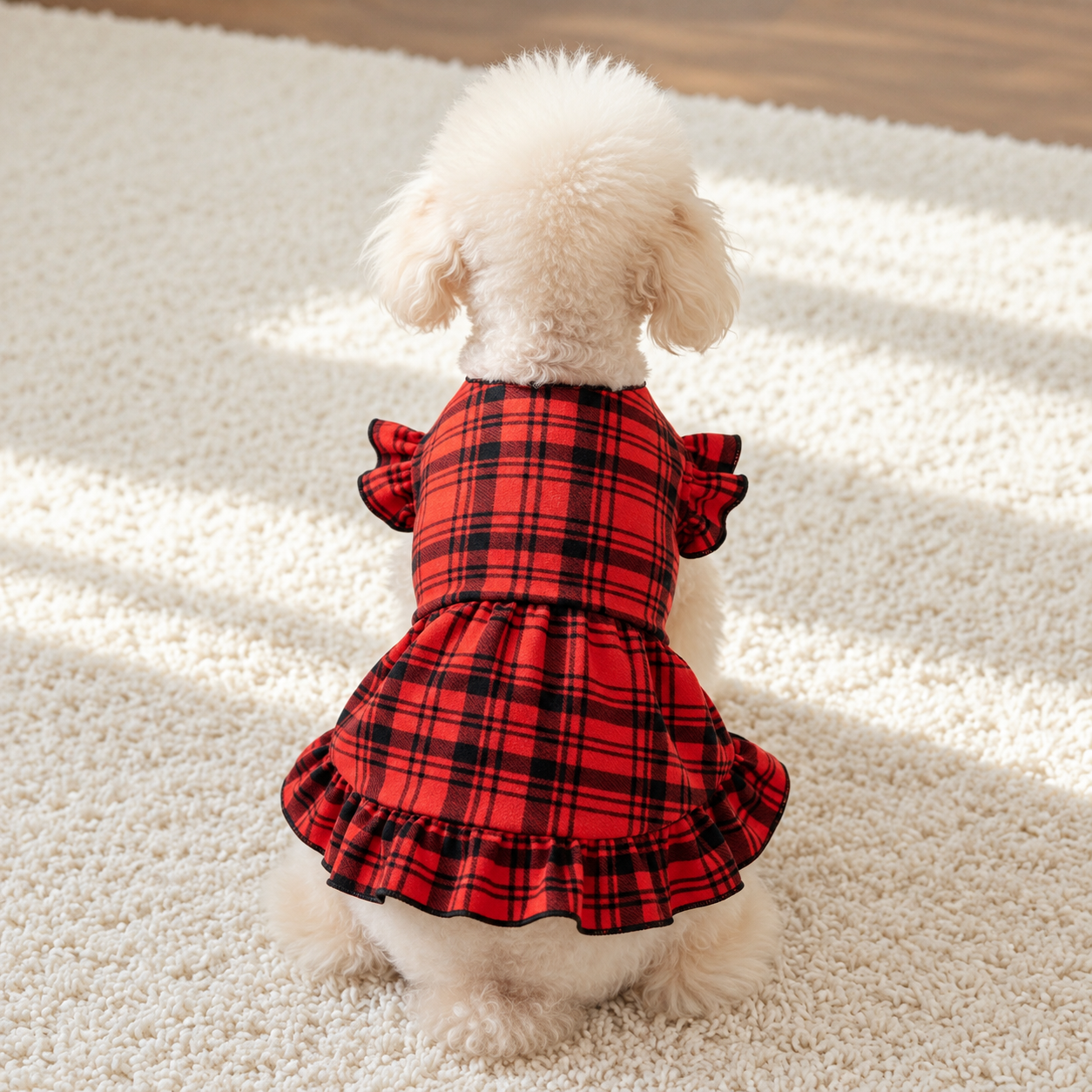 Christmas Plaid Puff Sleeve Dress For Dogs And Cats