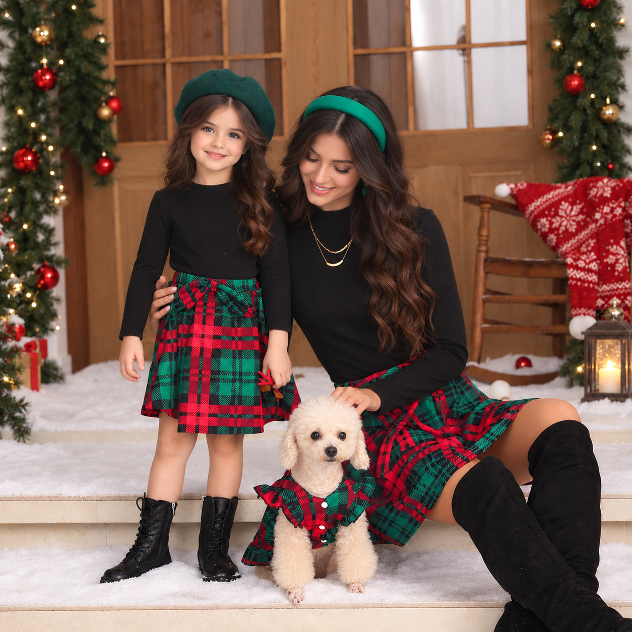 Christmas Plaid Puff Sleeve Dress For Dogs And Cats