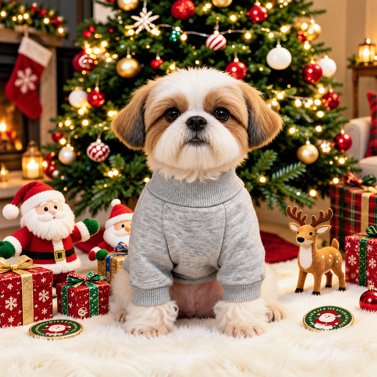 Christmas Reindeer Jingle Bell Pet Sweatshirt for Small Dogs