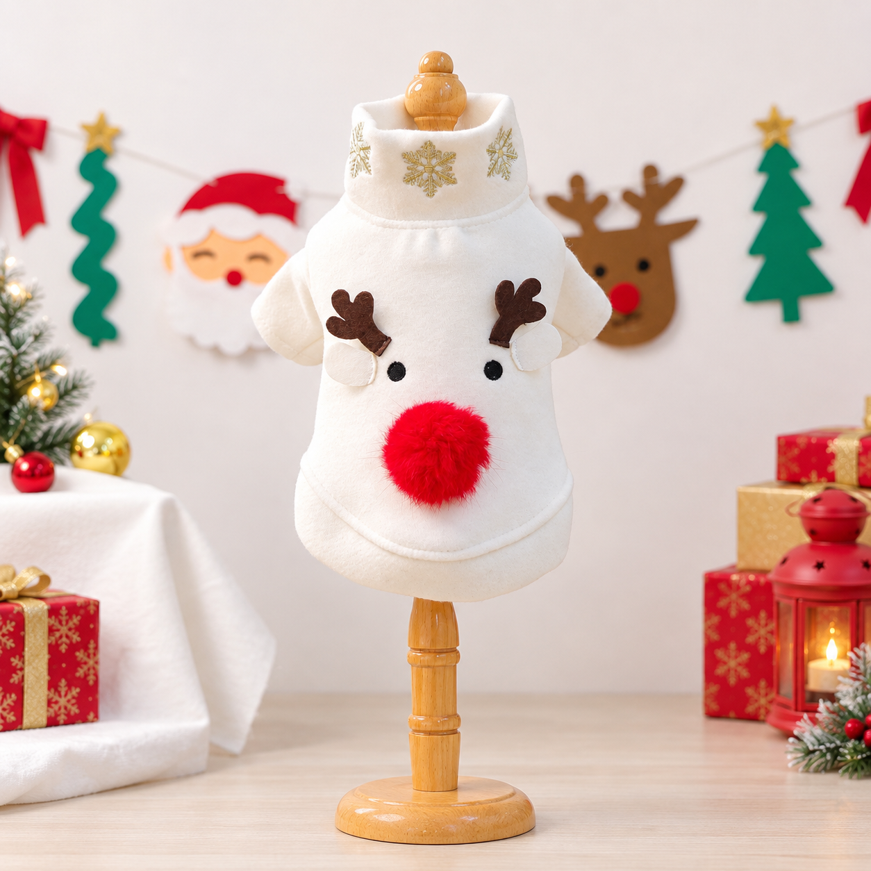 Christmas Reindeer Jingle Bell Pet Sweatshirt for Small Dogs