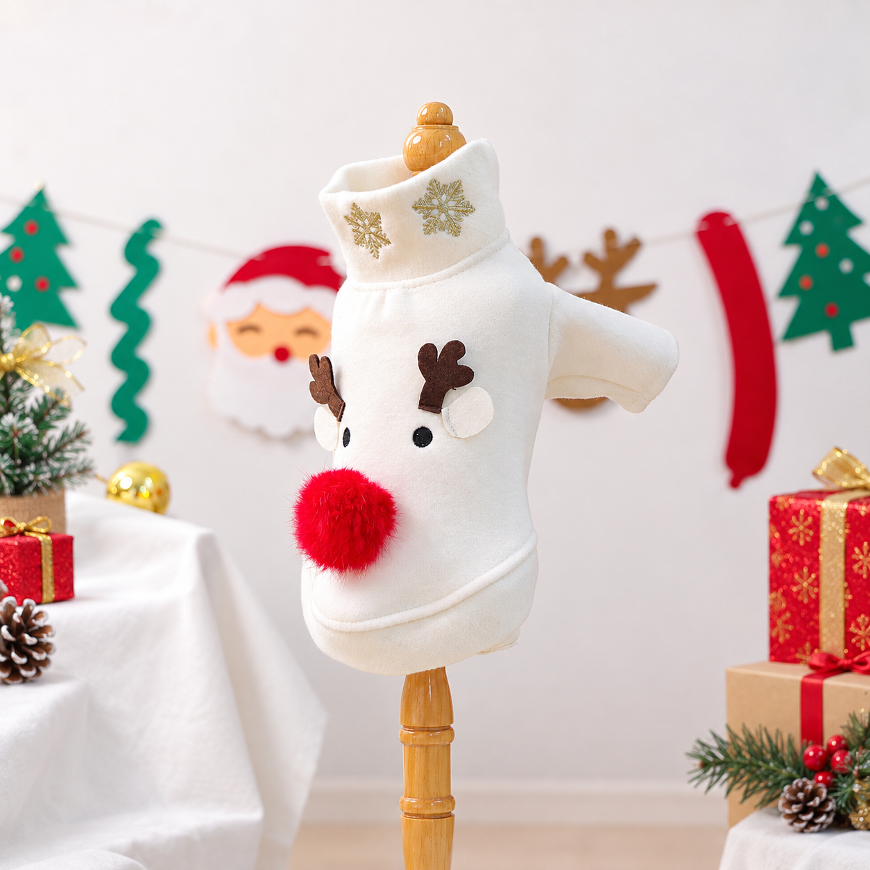 Christmas Reindeer Jingle Bell Pet Sweatshirt for Small Dogs