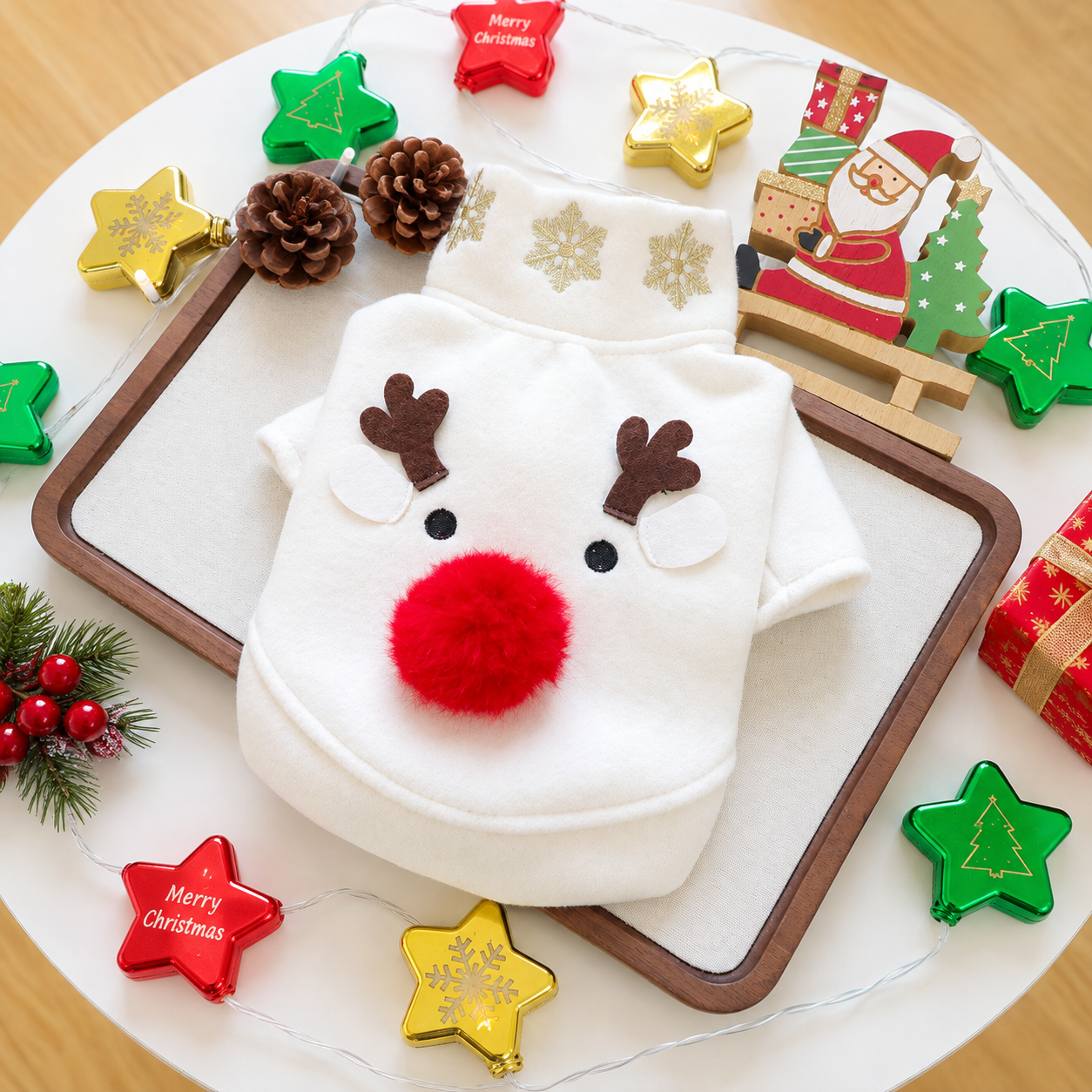 Christmas Reindeer Jingle Bell Pet Sweatshirt for Small Dogs