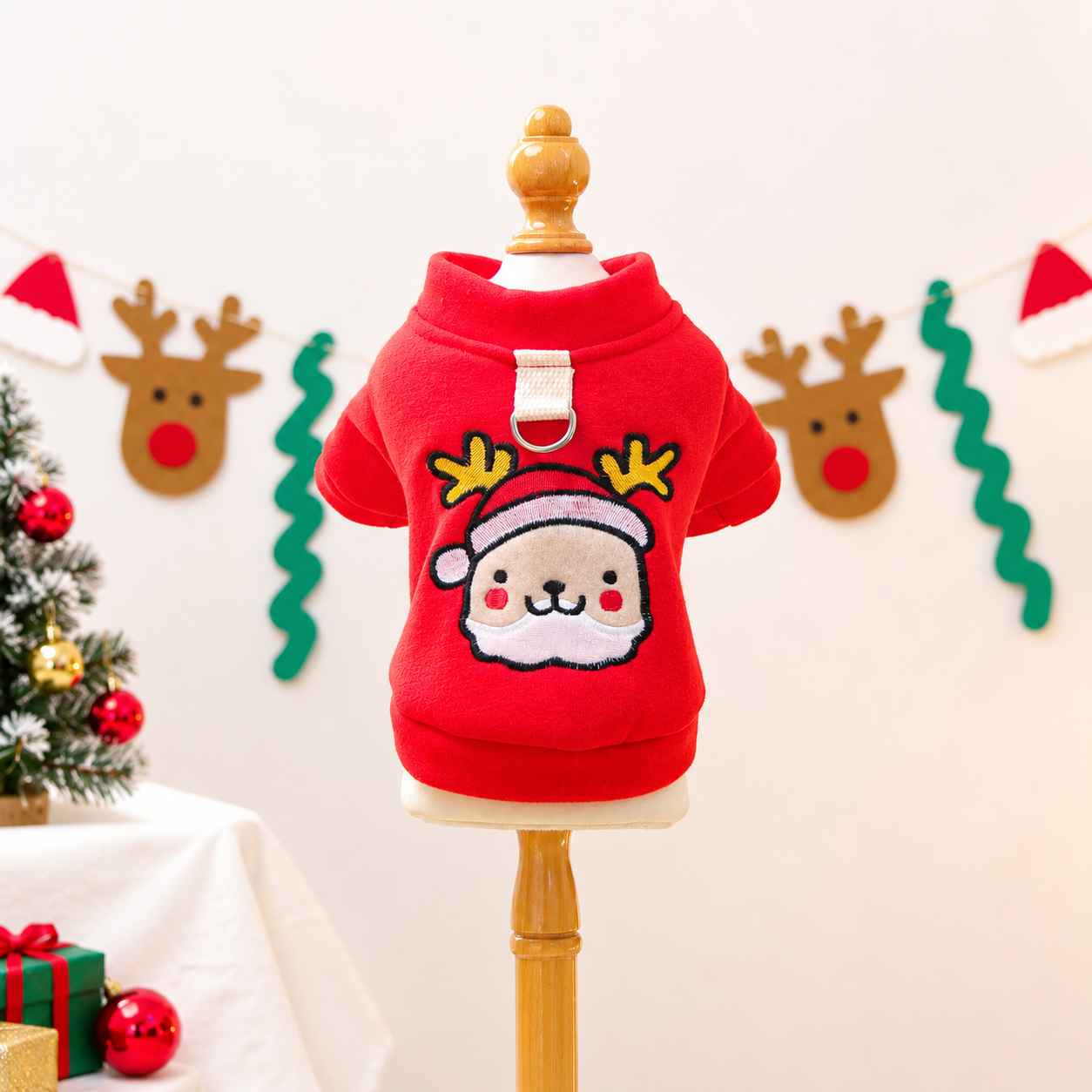 Christmas Reindeer Jingle Bell Pet Sweatshirt for Small Dogs