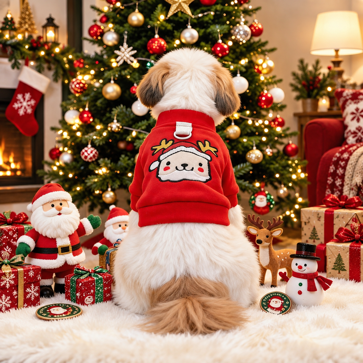 Christmas Reindeer Jingle Bell Pet Sweatshirt for Small Dogs
