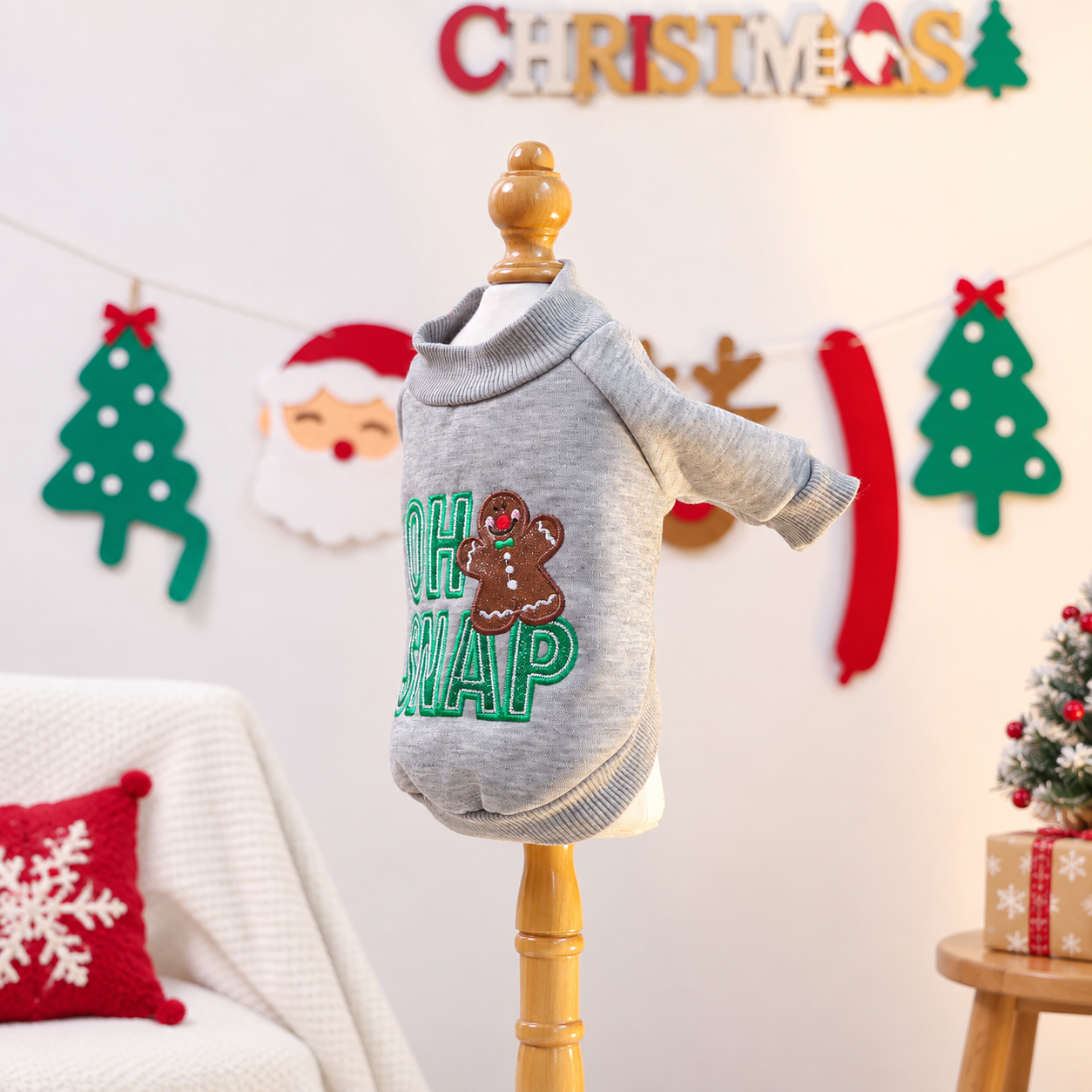 Christmas Reindeer Jingle Bell Pet Sweatshirt for Small Dogs