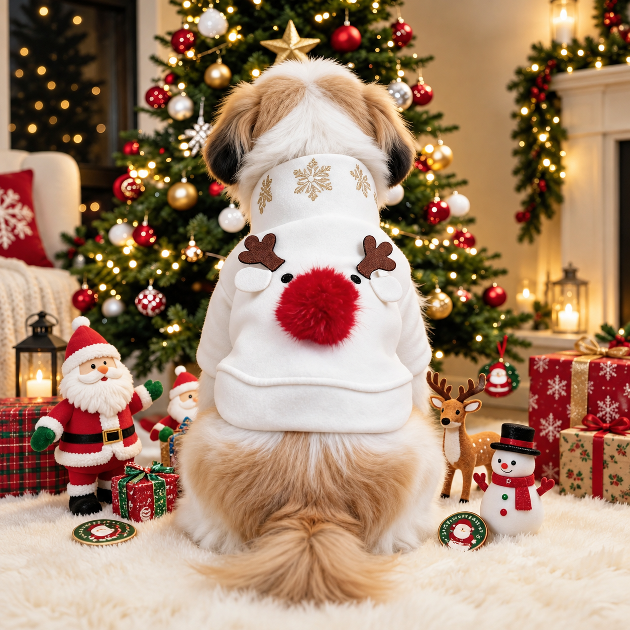 Christmas Reindeer Jingle Bell Pet Sweatshirt for Small Dogs