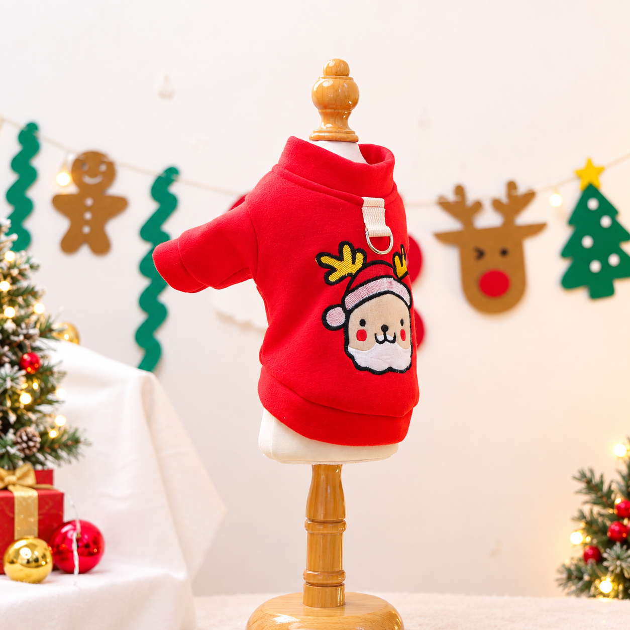 Christmas Reindeer Jingle Bell Pet Sweatshirt for Small Dogs