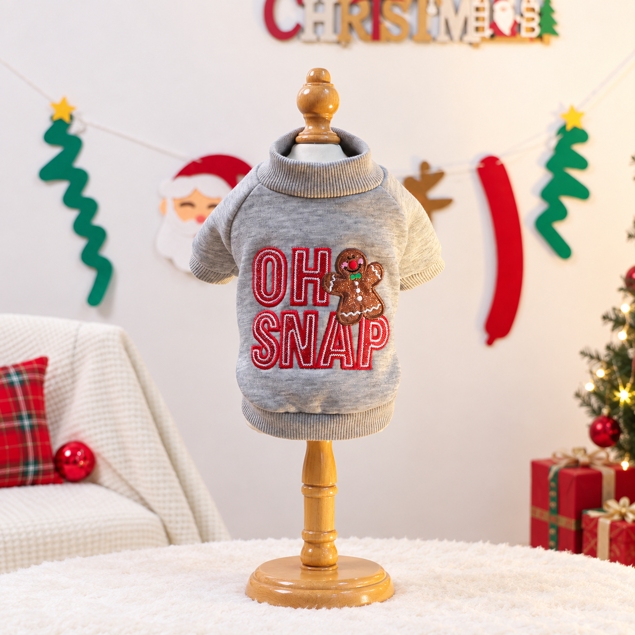 Christmas Reindeer Jingle Bell Pet Sweatshirt for Small Dogs