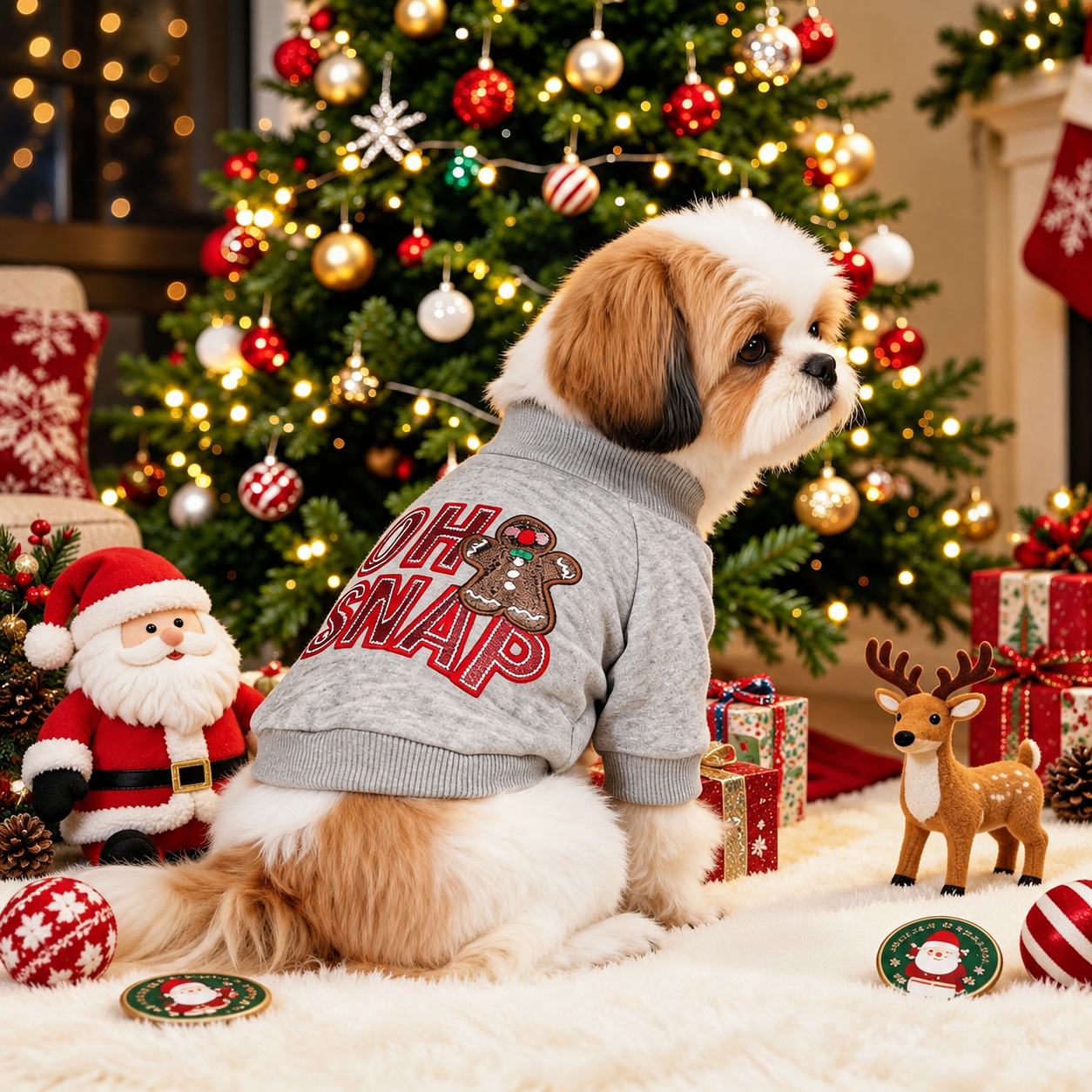 Christmas Reindeer Jingle Bell Pet Sweatshirt for Small Dogs