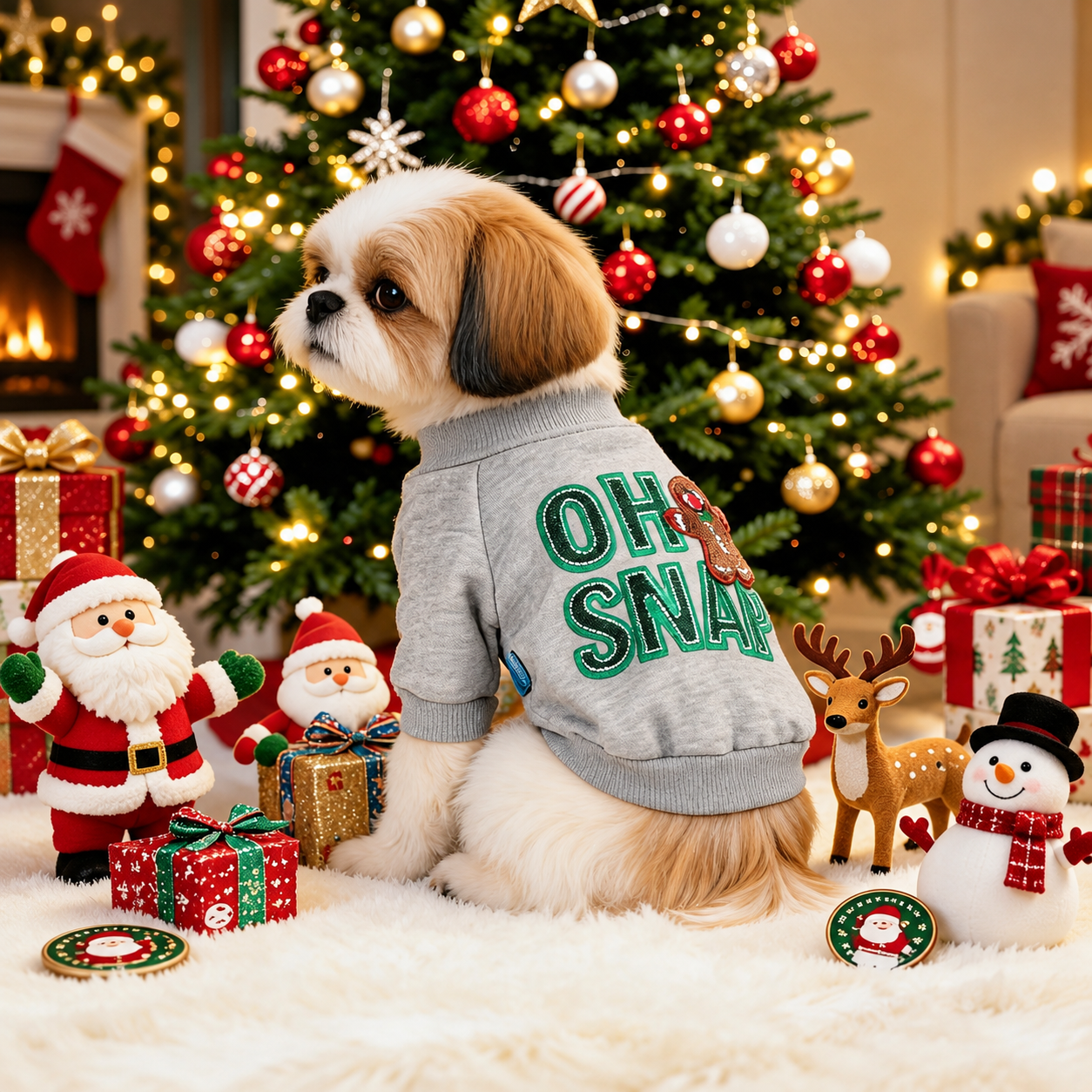 Christmas Reindeer Jingle Bell Pet Sweatshirt for Small Dogs