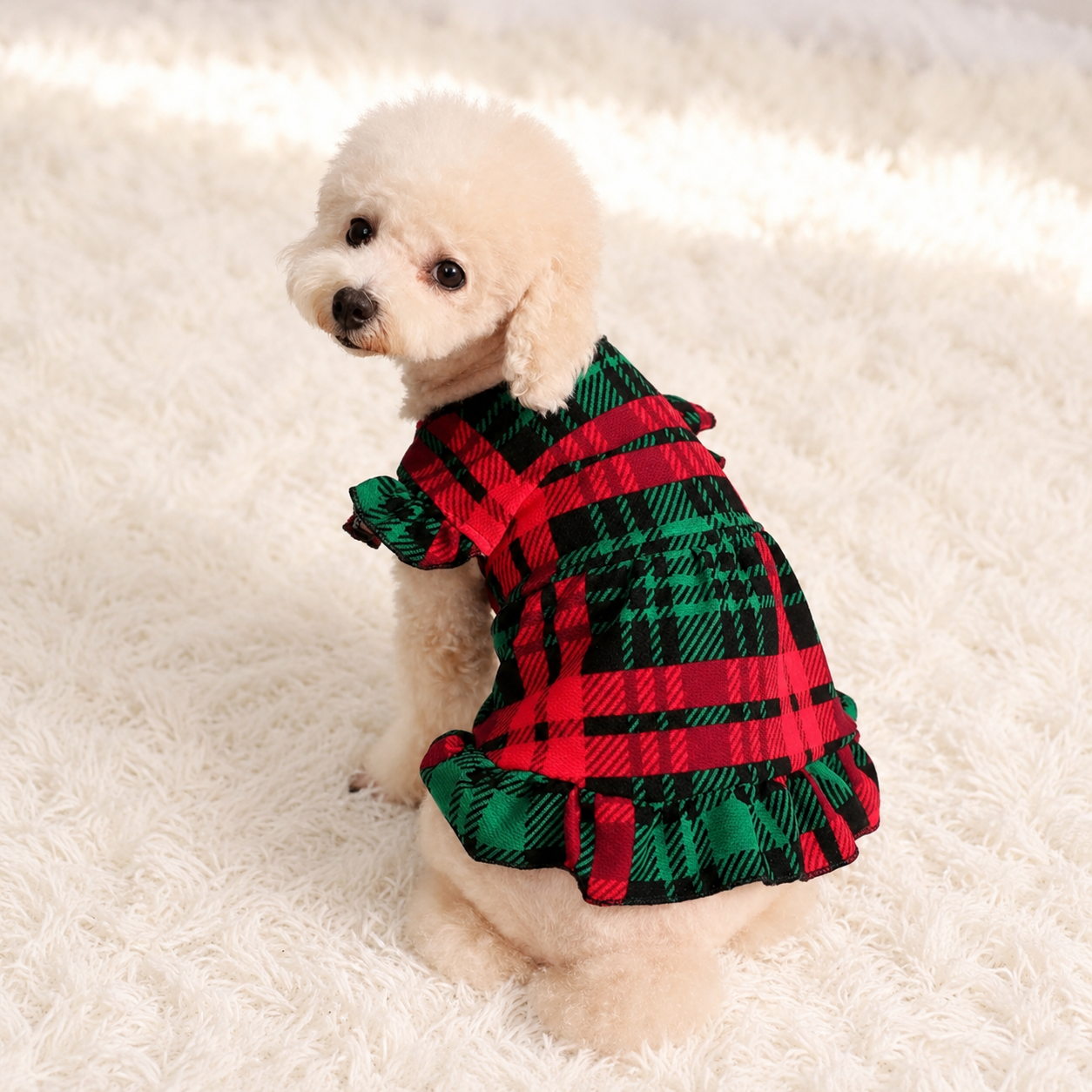 Christmas Plaid Puff Sleeve Dress For Dogs And Cats