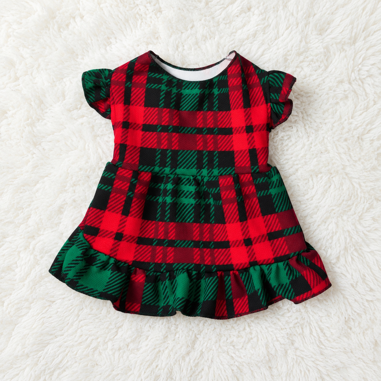 Christmas Plaid Puff Sleeve Dress For Dogs And Cats
