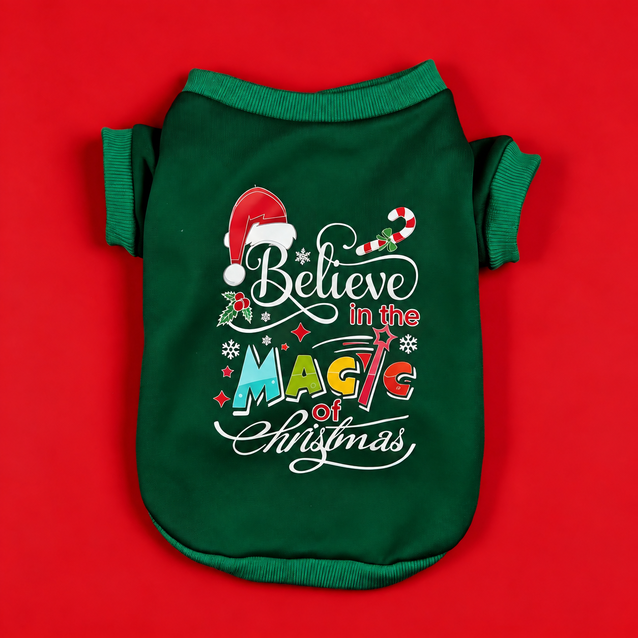 Christmas Believe Graphic Holiday TShirt For Dogs