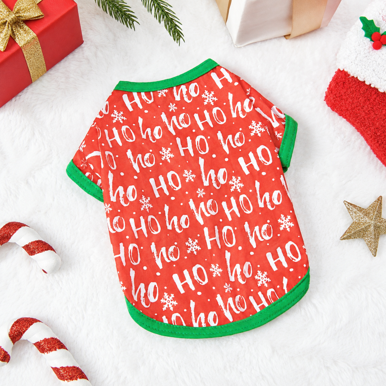 Christmas Ho Ho Ho Snowflake Print Pet T Shirt