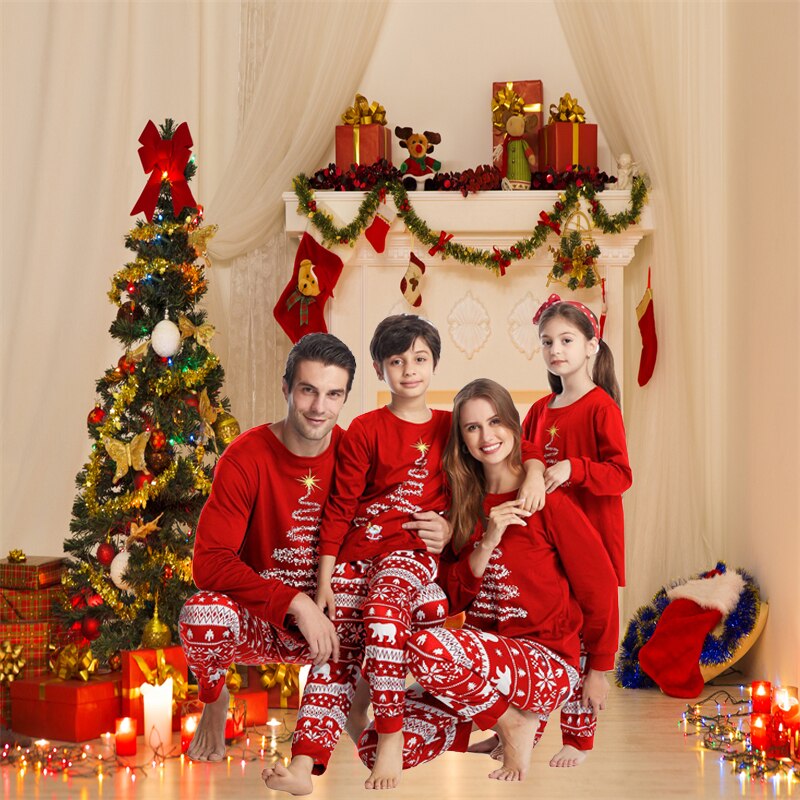 Christmas Tree Lights Printed Family Pajama Set-Matching Pajama