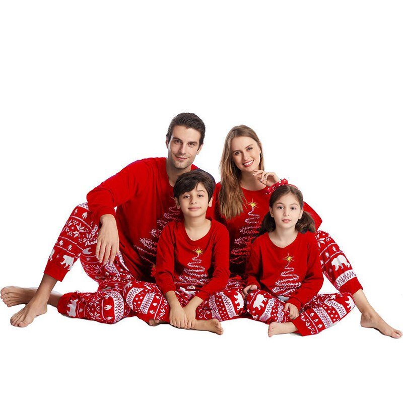 Christmas Tree Lights Printed Family Pajama Set-Matching Pajama