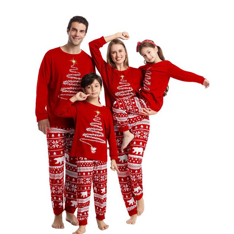 Christmas Tree Lights Printed Family Pajama Set-Matching Pajama