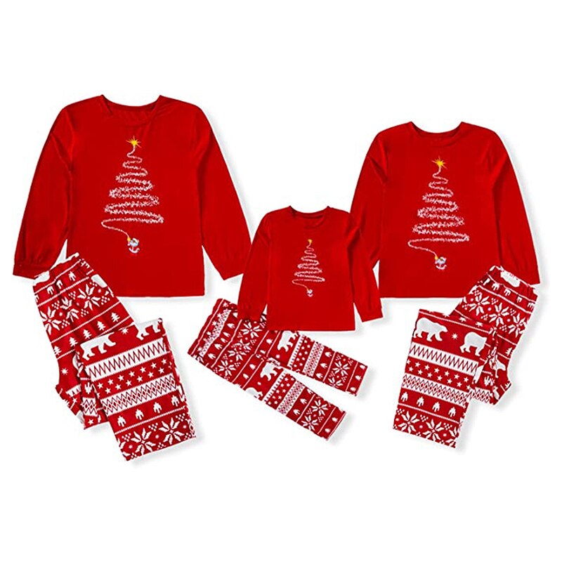 Christmas Tree Lights Printed Family Pajama Set-Matching Pajama