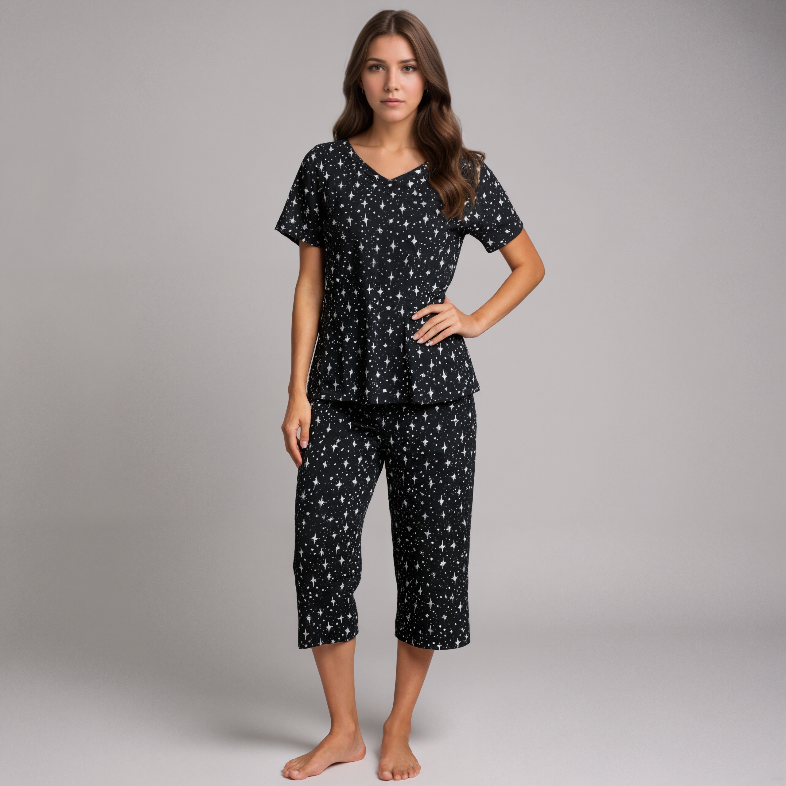 Pajama Set With Top And Capri Pants
