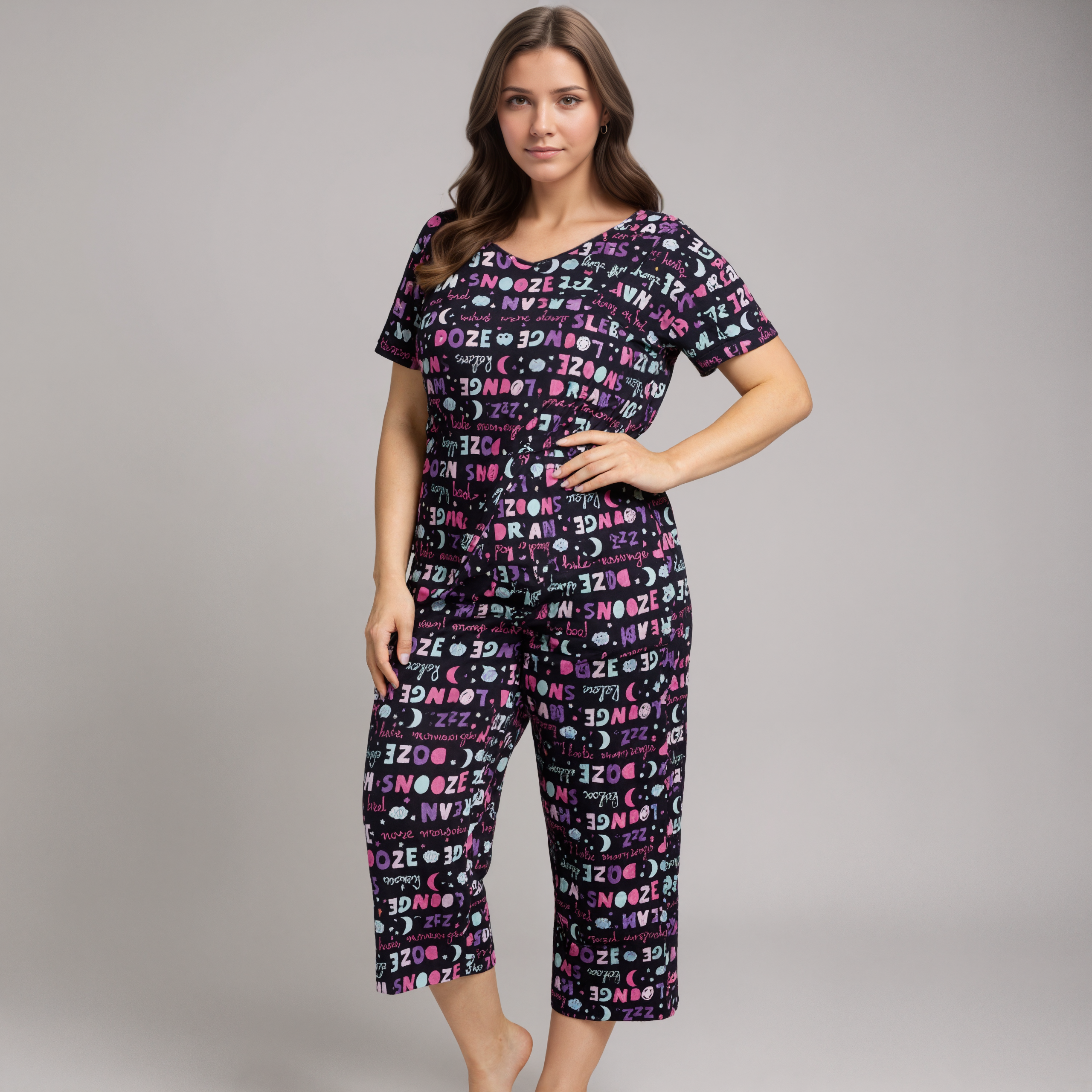 Pajama Set With Top And Capri Pants