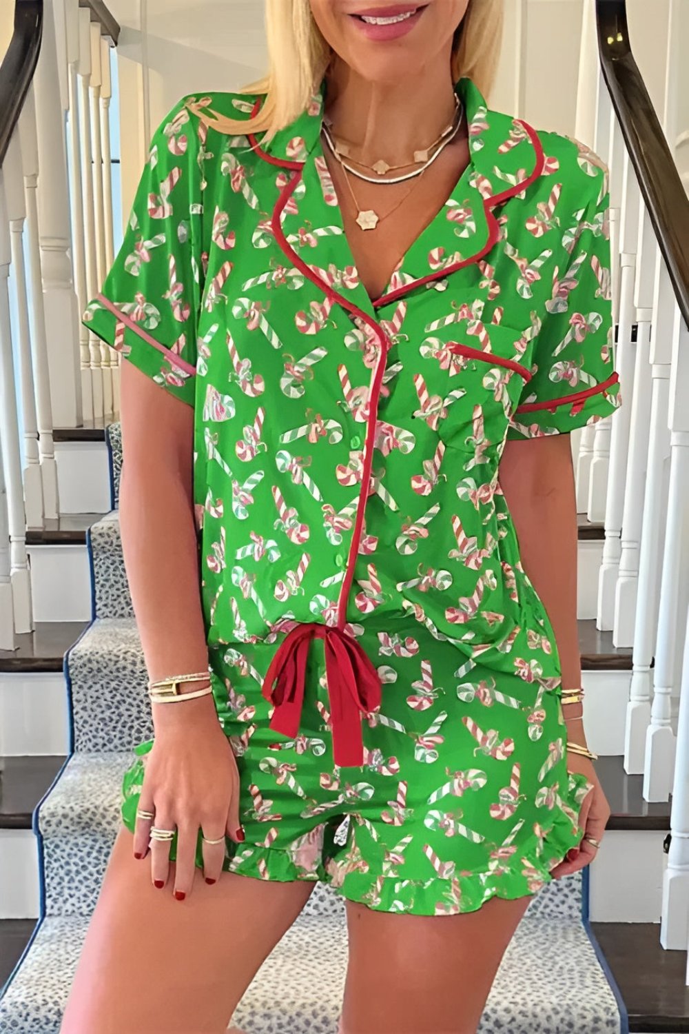 Festive Candy Cane Print Shorts Set-Original Pajamas