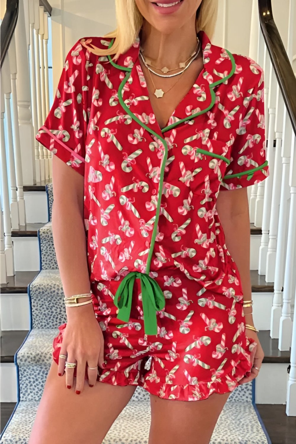 Festive Candy Cane Print Shorts Set-Original Pajamas