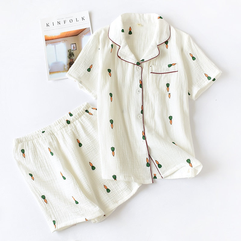 Carrot Print 2 Piece Sleepwear Shorts Set-Original Pajamas