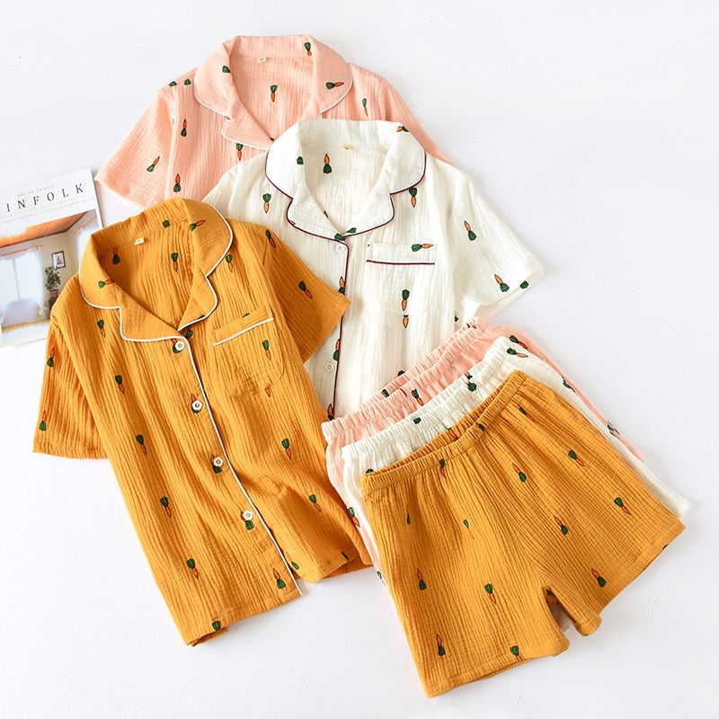 Carrot Print 2 Piece Sleepwear Shorts Set-Original Pajamas