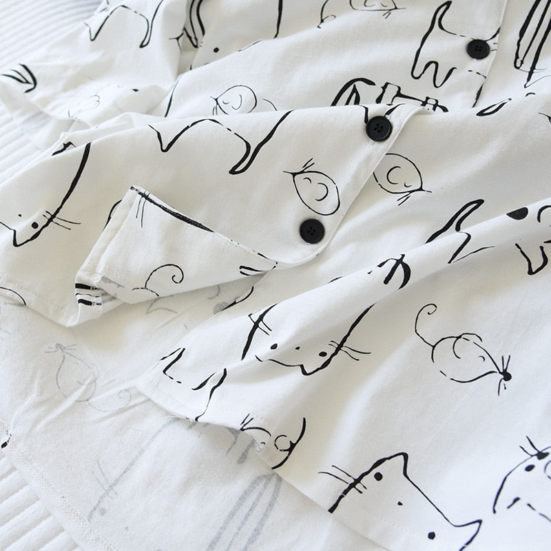 The White Cat Print Pajama Set Original Pajamas-Original Pajamas