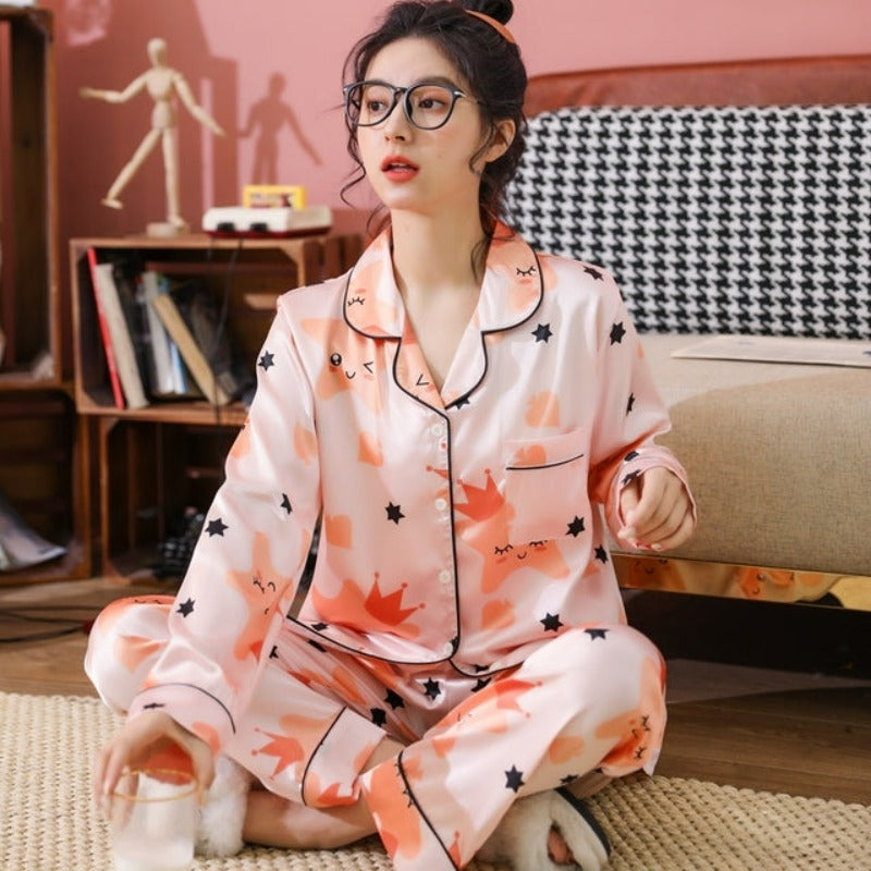 Plus Size M-5XL 2 Piece Full Sleeves Pajamas Set For Women