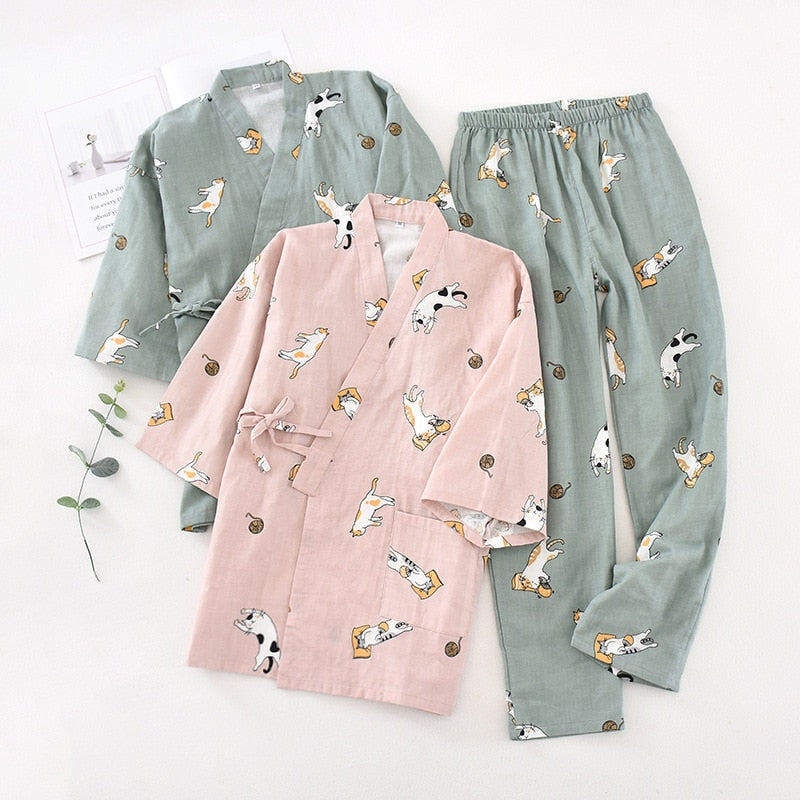 The Cat Printed Kimono Original Pajamas-Original Pajamas