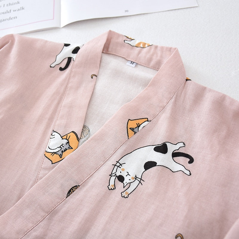 The Cat Printed Kimono Original Pajamas-Original Pajamas