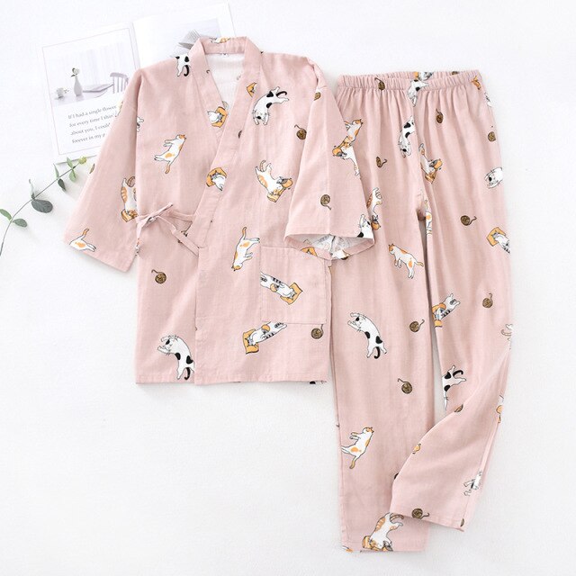 The Cat Printed Kimono Original Pajamas-Original Pajamas