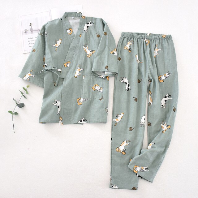 The Cat Printed Kimono Original Pajamas-Original Pajamas