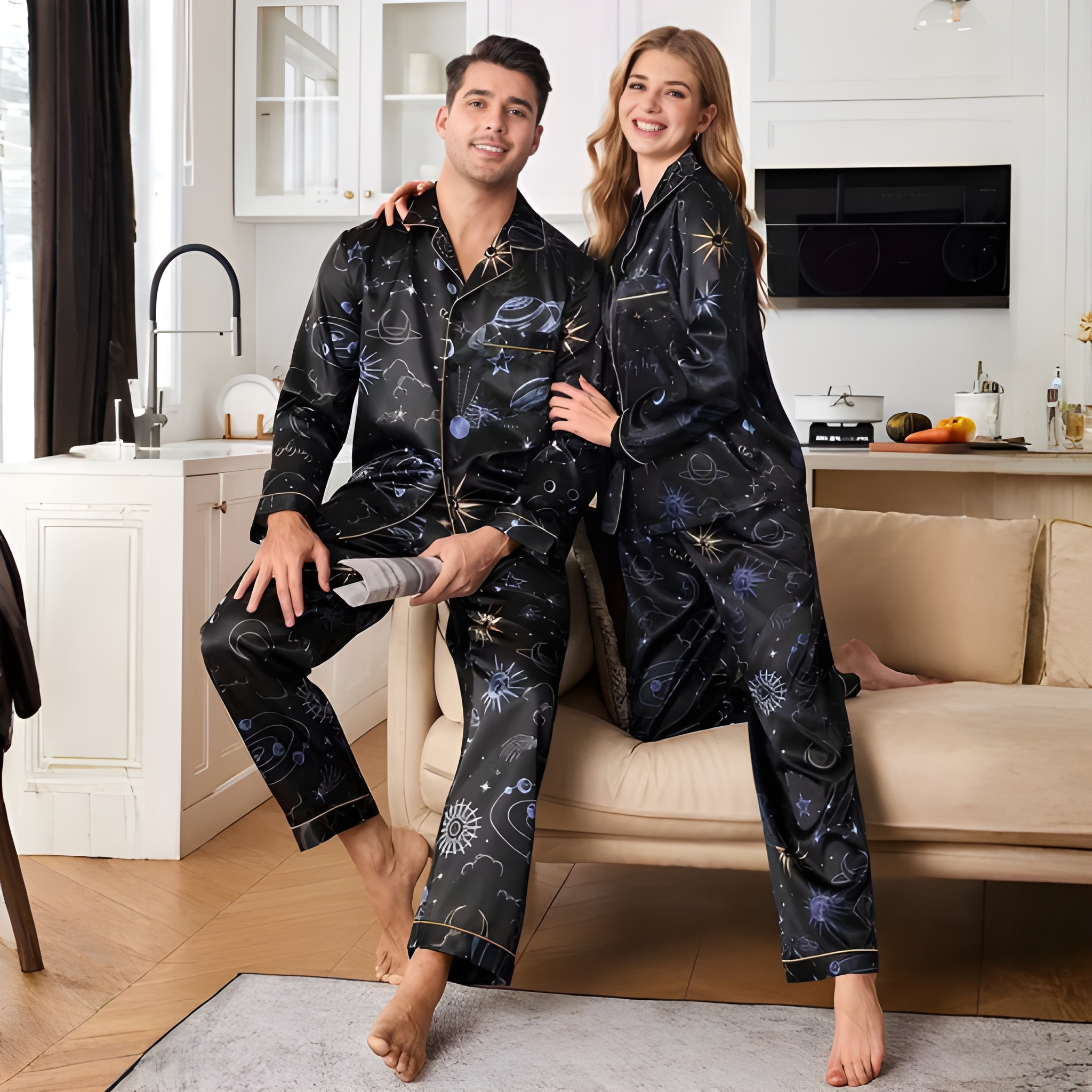 Couple'S Style Long-Sleeve Print Pajamas for Men Or Women,