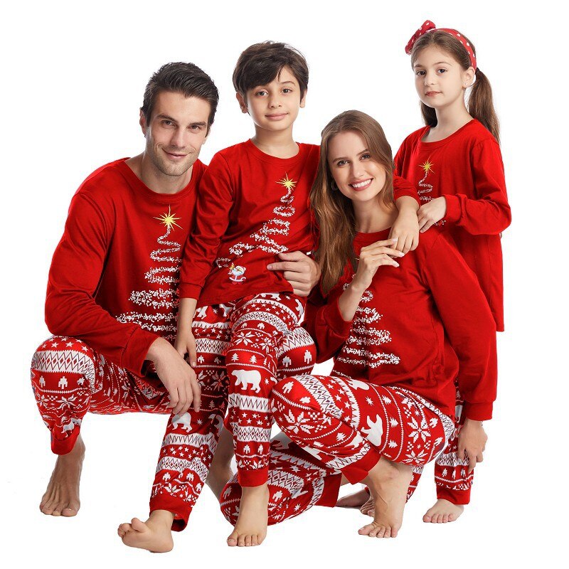 Christmas Tree Lights Printed Family Pajama Set-Matching Pajama